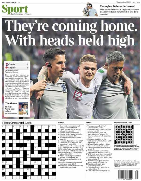 England knocked out of World Cup by Croatia: Paper reaction