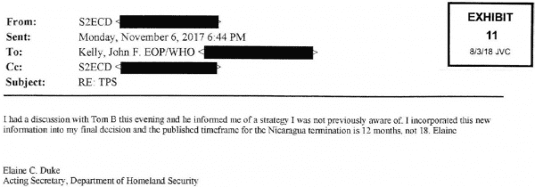 New documents: White House persuaded DHS to cut short Nicaraguans’ humanitarian protection