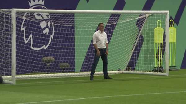 Gary Neville and Jamie Carragher face off in penalty competition at Premier League launch