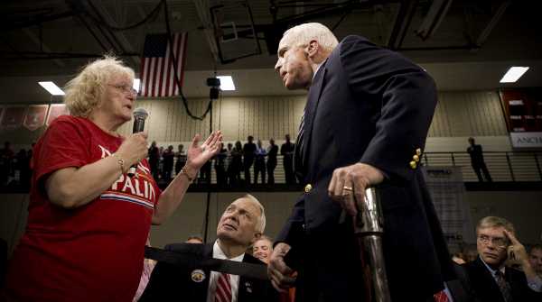 Watch John McCain defend Barack Obama against a racist voter in 2008