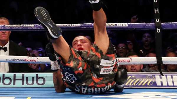 Khan vs Vargas: Amir Khan climbs off canvas to beat Samuel Vargas