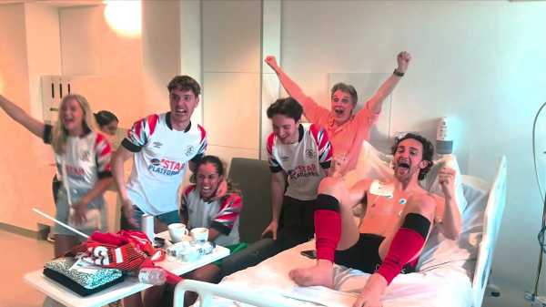 Luton promoted to Premier League: Tom Lockyer celebrates from hospital after collapsing at Wembley