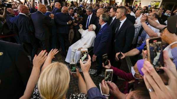 Pope Francis leaves Rome hospital 9 days after operation; surgeon says ‘he’s better than before’