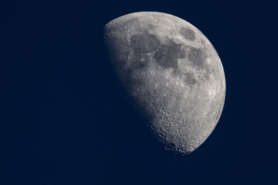 A close-up image of the moon with a clear view of the surface and the craters, seen from Eindhoven, the Netherlands, in March 2023.