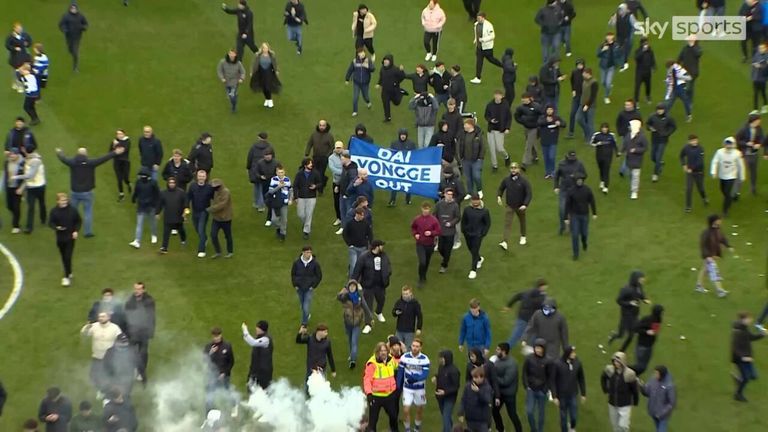 Reading vs Port Vale abandoned as home fans refuse to leave pitch in protest against owner Dai Yongge