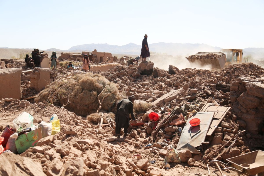 The search operation for the bodies and those who remained under the rubble continues after an earthquake in Herat, Afghanistan, on October 9, 2023.