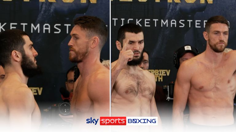 Callum Smith weighs in slightly lighter than Artur Beterbiev before both fighters share intense face-off at weigh-in
