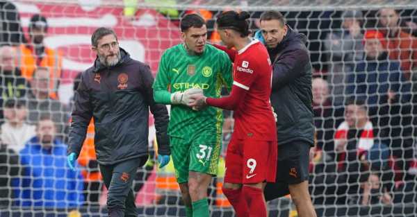 Manchester City goalkeeper Ederson to miss up to a month with thigh injury