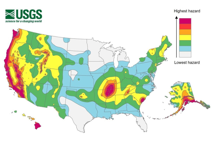Map of US seismic hazards