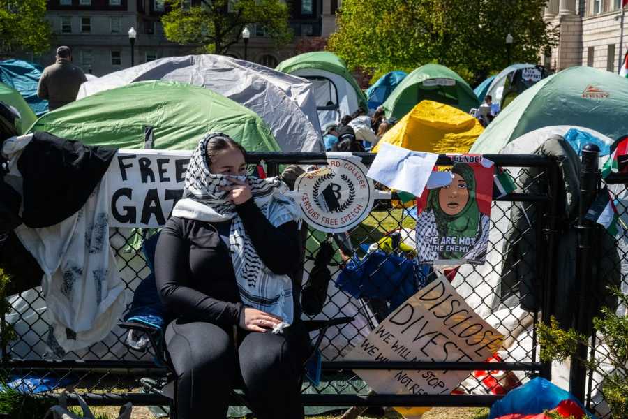 Students at a pro-Palestinian college encampment.