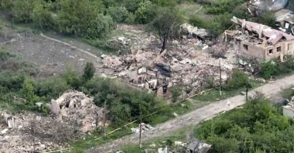 Drone footage shows damage in Ukraine village as residents flee Russian advance