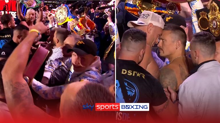 Fury vs Usyk: Tyson Fury shoves Oleksandr Usyk before expletive rant and weight announcement blunder