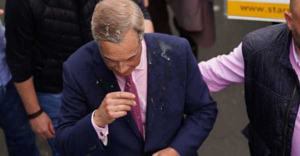 Nigel Farage has milkshake thrown over him at campaign event