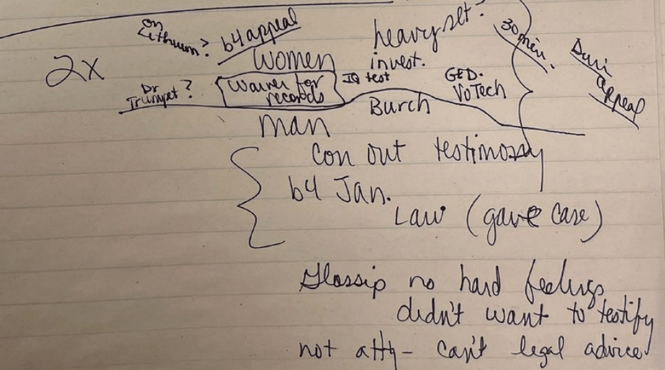 An excerpt from a prosecutor’s handwritten notes regarding Sneed and the Glossip case. Glossip v. Oklahoma brief.