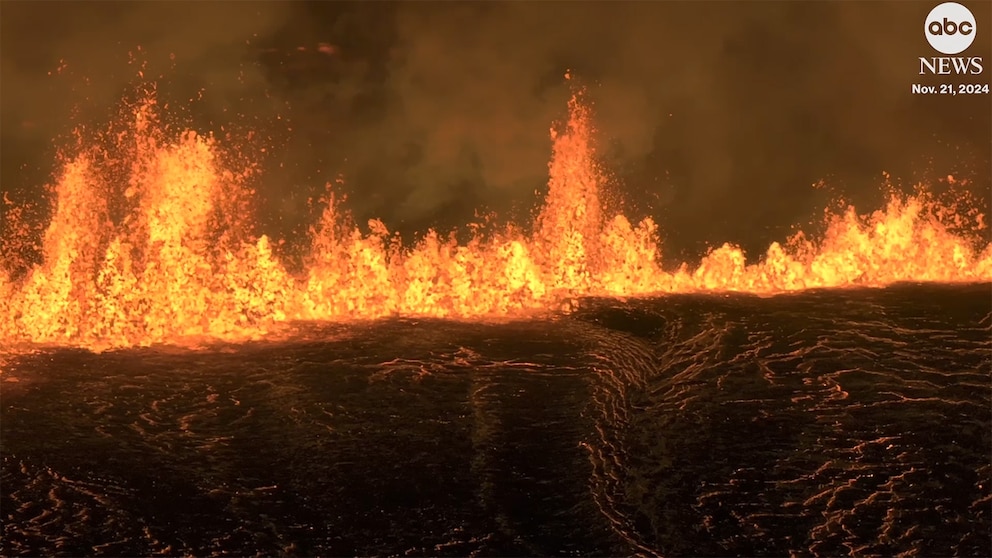 Video Dramatic footage shows lava raging at Iceland volcano