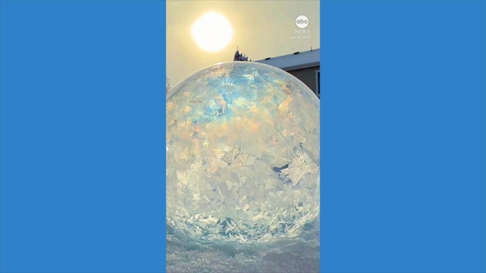 Video Soap bubbles freeze over during icy weather