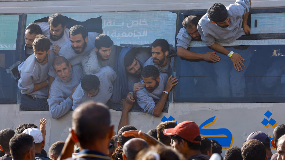 Massive throngs greet released Palestinian detainees returning to Gaza.