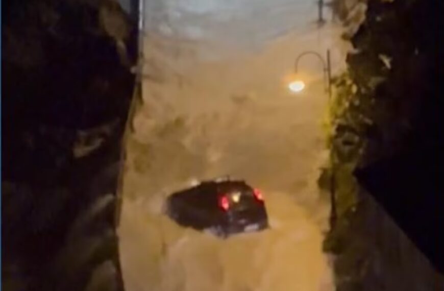 Dashcam Captures Cars U-Turning to Evade Massive Waves on Italian Coast Highway