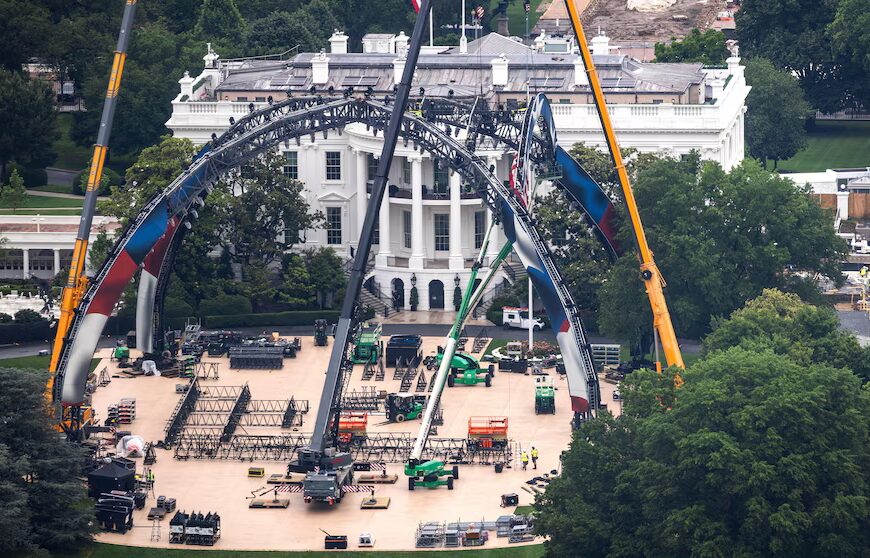 HOME 31 UFC Cage Build Begins at White House for Flag Day Brawls