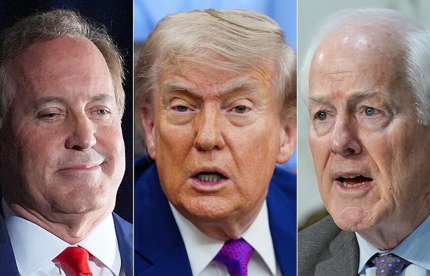 Trump backs Paxton against Cornyn in Texas Senate race.